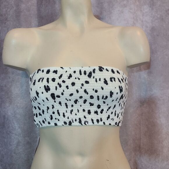 Top Shop Black & White Bandeau Top - Picture 2 of 5